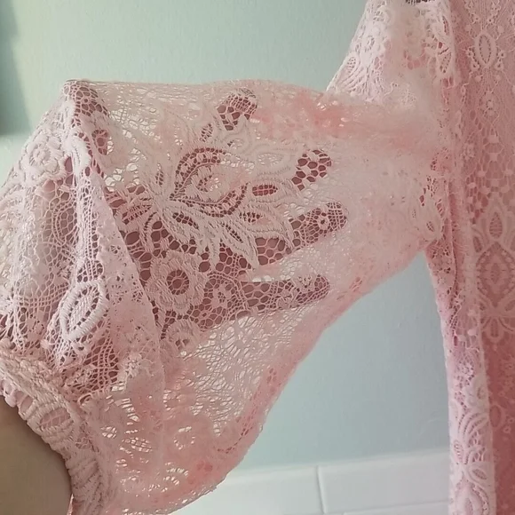 CHAPS Womens Size 12 Petite LIGHT PINK LACE Overlay 3/4 Sleeves Zip Lined Swifty - Picture 5 of 9